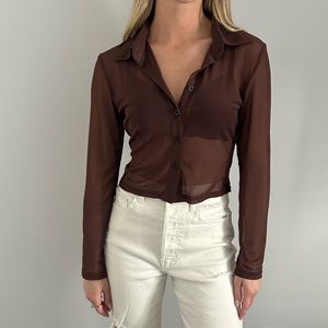 Brown Sheer Button Up